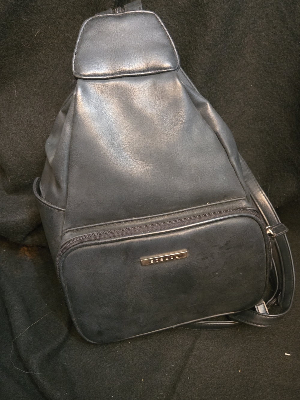 Black Leather Sling Backpack - Unbranded
